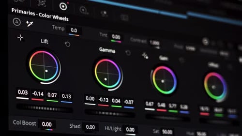 Video Editing Software Color Wheels Being Adjusted