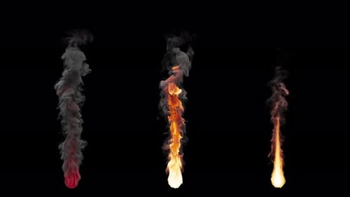 Set of three types of fire with black smoke. File contains Alpha Channel.