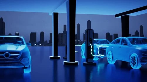 Futuristic Electric Cars Charging at Modern Station Animation
