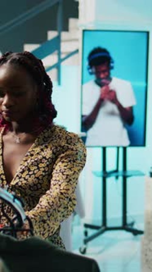 Vertical Video Pregnant Shopper Searching for Comfortable Trendy Clothes at Department Store