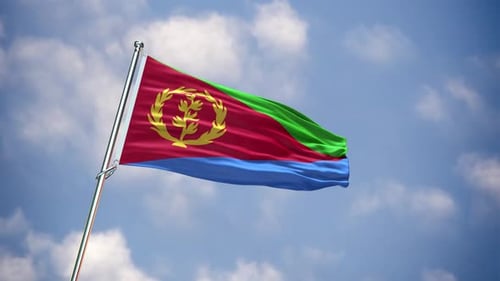 Eritrean Flag Waving Realistically Against a Blue Sky