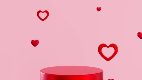 Animated 3D Red Hearts with Product Display Podium