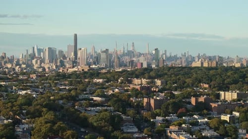 Aerial view of Brooklyn and Manhattan on an autumn day