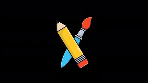 Flat Design Animated Pencil and Paintbrush Icon