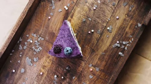 Delicious Slice of Purple Cheesecake Overhead