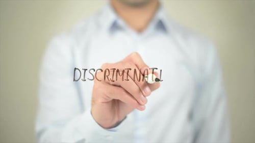 Discrimination, Man Writing on Transparent Screen