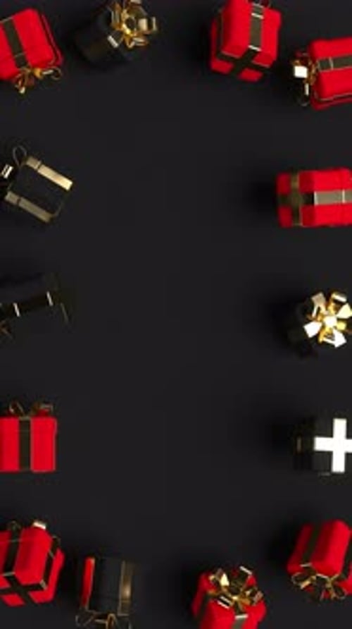 Luxury Red Black Gift Boxes Rotating Celebration Frame Background