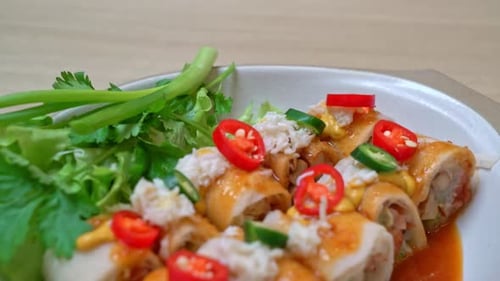 fresh spring roll with crab and sauce and vagetable - healthy food style