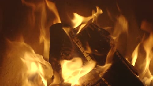 Firewood burning, close-up