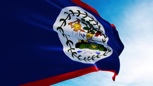 Belize National Flag Waving in Slow Motion