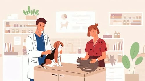 Veterinary Clinic Vet Doctor Examining a Dog & Cat - Pets Healthcare - Animal Care