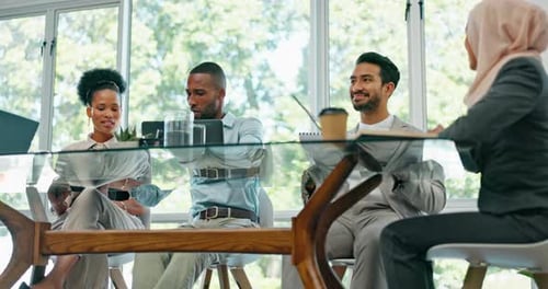 Business deal, conference meeting and office teamwork of a project management group working