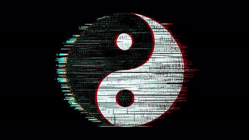 Dynamic yin yang glitch: stopmotion loop animation, digital aesthetic