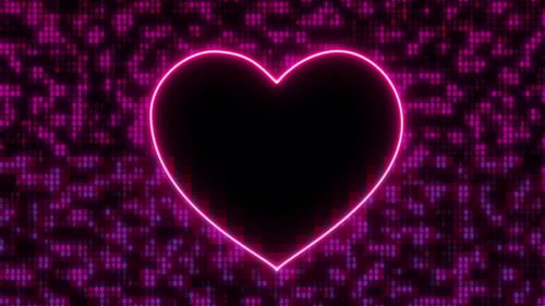 Neon Glowing Heart Logo Reveal on Digital Data Background