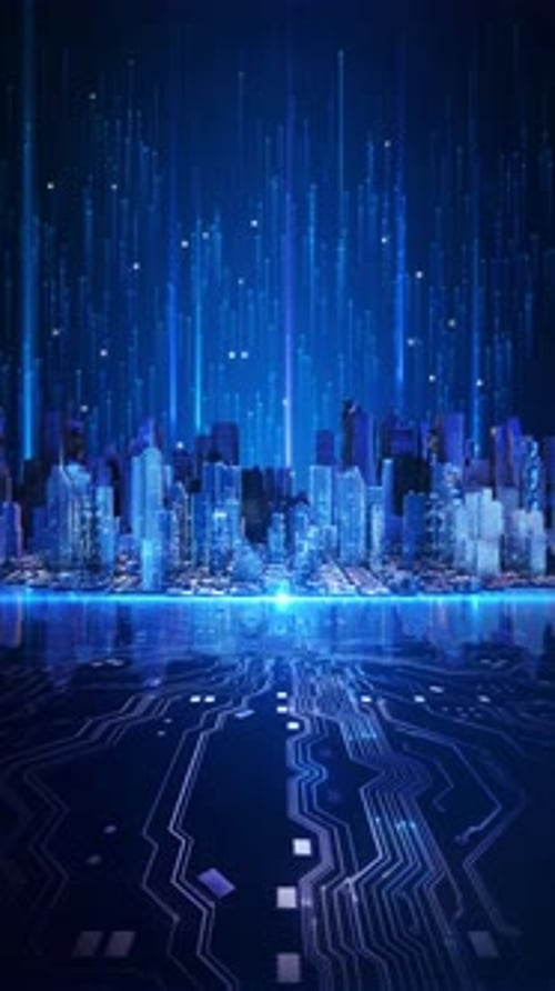 Futuristic Digital Cityscape Data Network Vertical Loop