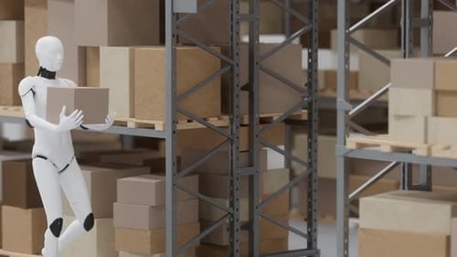 Robots Working In Logistics Warehouse