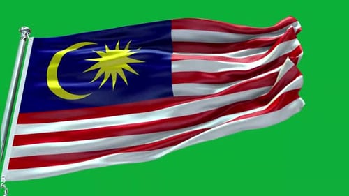 Realistic Waving Flag of Malaysia on Green Screen