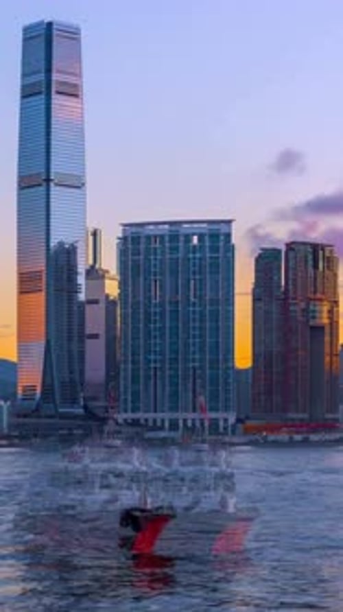 Vertical View Of Hong Kong Cityscape and High Rise Buildings