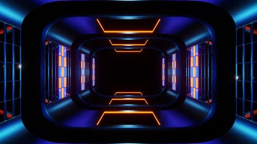 Blauer und orangefarbener futuristischer Fantasy-Tunnelhintergrund Vj Loop in HD