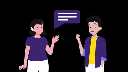 2D Flat Design Animation of Two People Waving and Chatting