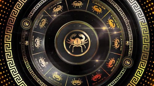 Golden Cancer Zodiac Sign Spinning Animated Background