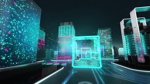 Futuristic Digital City Circuit Board Social Selling Animated Opener