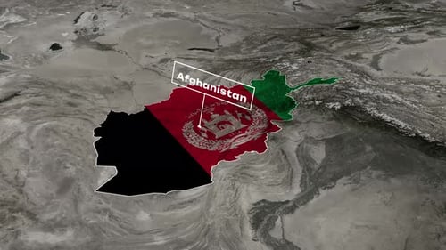 Animated Afghanistan Map Outline with Flag and Locator Text