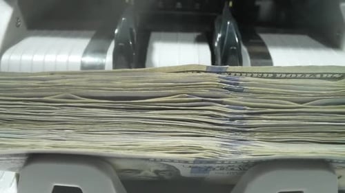 Close Up Cash Counting Machine Counting Money Banknotes of 100 Dollar Bills Money Count Machine