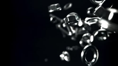Fall of Various Nuts Bolts and Washers Filmed on a Highspeed Camera at 1000 Fps