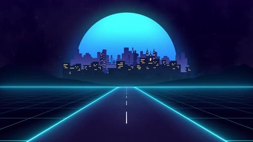 New York Night City Skyline Retro Style Animation, Statue of Liberty, United States of America