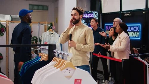 Excited Shoppers Await Store Opening on Black Friday
