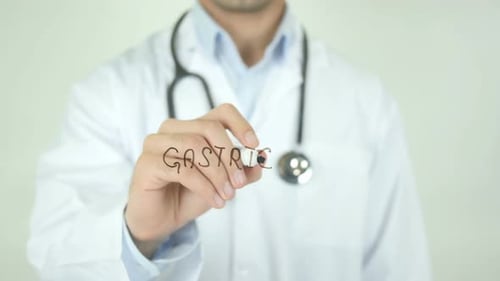 Gastric, Doctor Writing on Transparent Screen