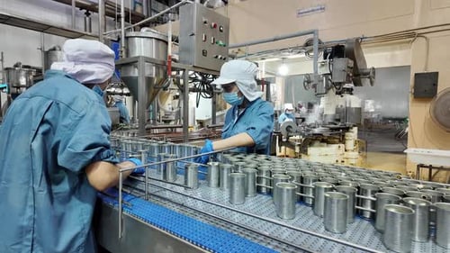 Travailleurs industriels surveillant les boîtes sur un tapis roulant, en mettant l'accent sur la concentration, la productivité et l'adhérence