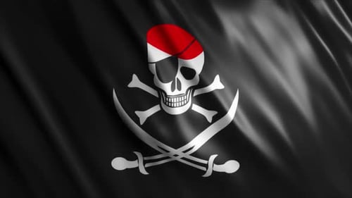 Animated Waving Pirate Flag with Skull, Crossbones, and Red Beret