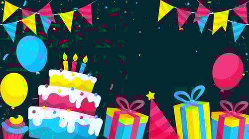Animated Birthday Celebration Elements in Flat Design