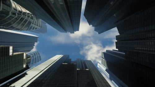 Time Lapse Of Low Angle View Of Mirrored Buildings, From Morning Till Evening
