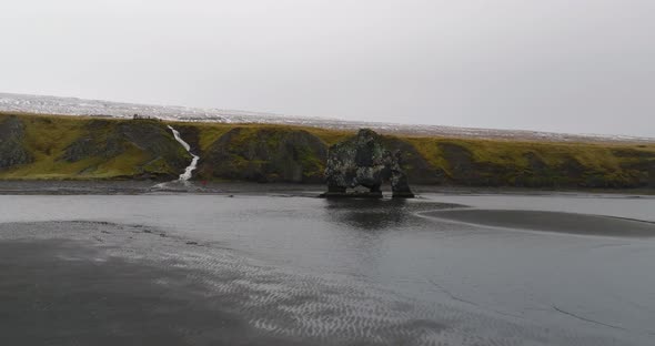 aerial view of hvitserkur basalt rock with waterfall, Nature Stock ...