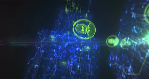 Social media chat and artificial intelligence symbols loop cyber concept