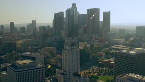 Aerial View of Downtown LA on a Sunny Day in Los Angeles,