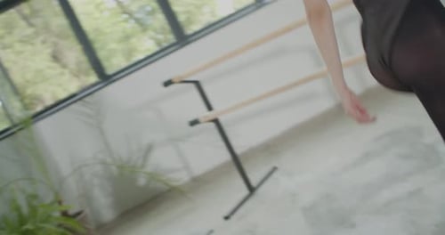 Dancing Studio Young Woman Doing a Choreographic Practice Near the Handrails