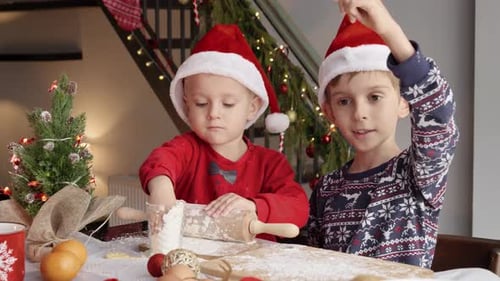 Children Making Christmas Cookies at Home