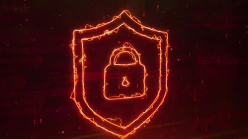 Shield And Lock Concept Logo auf abstraktem Netzwerktechnologie-Hintergrund Digital 02