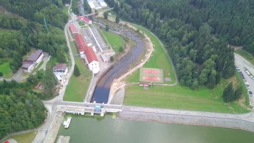 Hydroelectric Dam - Top down aerial footage
