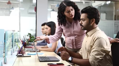 Video of Angry dissatisfied boss scolding employee in office