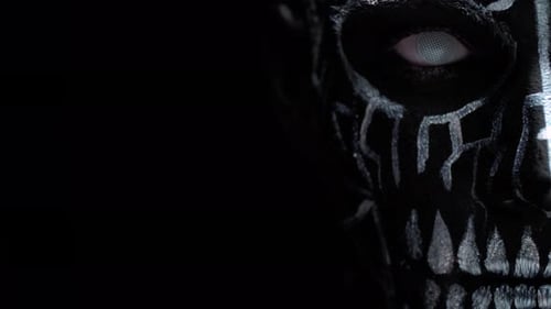 Skull Makeup and White Contact Extreme Close Up