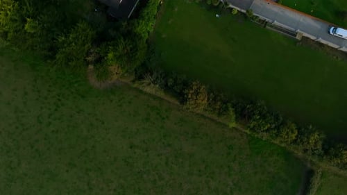 Saltmills, County Wexford, Ireland, September 2024. Drone in Bird's Eye view pushing above the lush