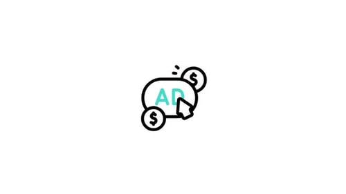 Animated Flat Design Ad Icon with Clicking Pointer and Money