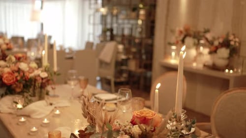 Romantic candlelit wedding dinner setup