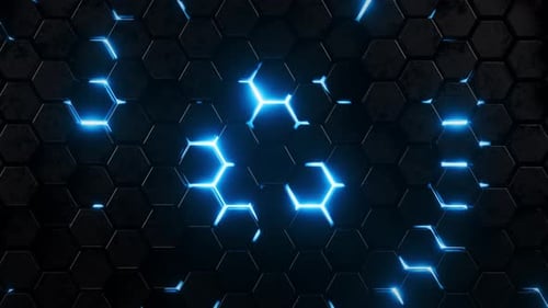 Ein blaues und schwarzes Wabenmuster an einer Wand. Animation in einer Schleife