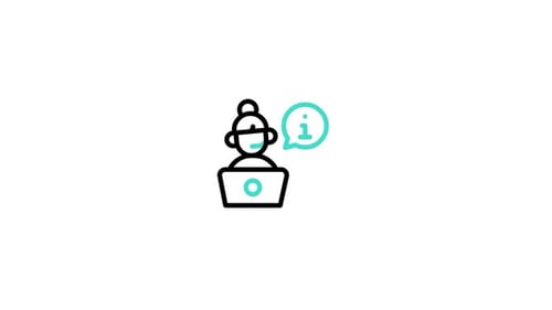 Animated Customer Support Icon with Laptop and Info Bubble